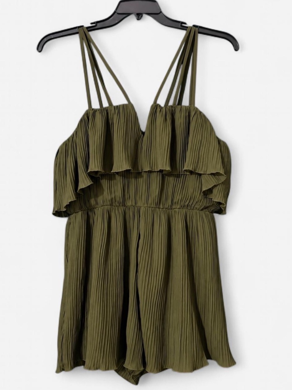 & Other Stories Olive Green Pleated Ruffle Romper